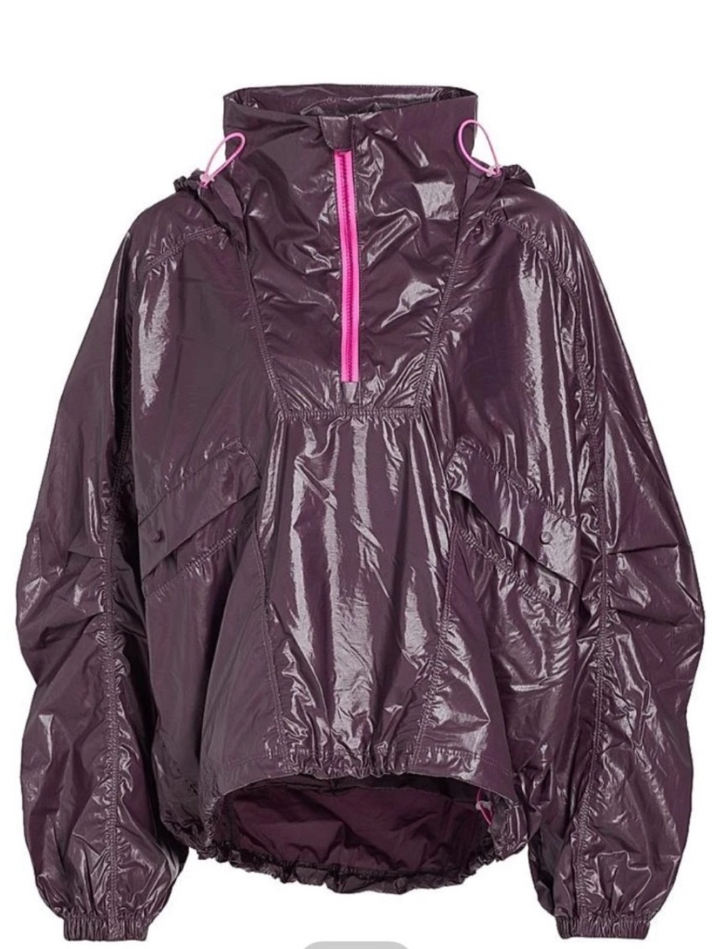 Free People women's Shiny Anorak Pullover Jacket in Plum with Pink Trim